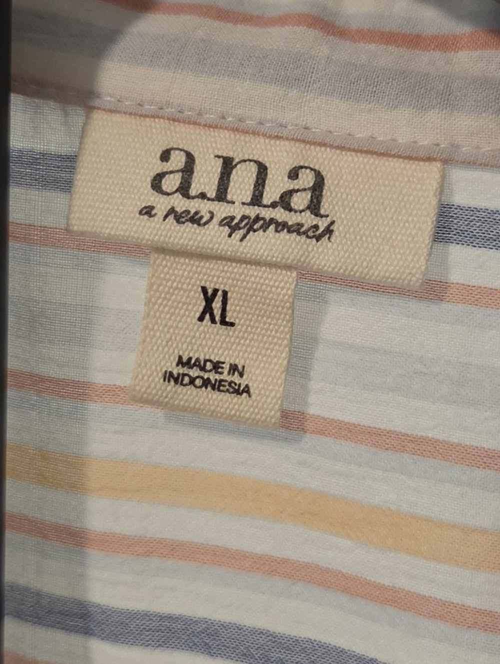 a.n.a Women's Short-Sleeve Striped Button-Down Blouse - Blue, Cream, Peach White - Picture 4 of 5
